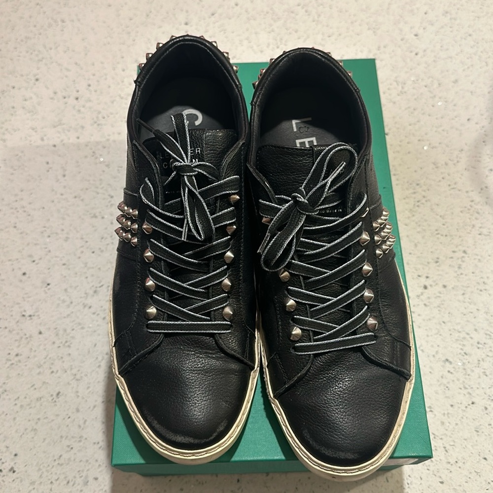 Leather Crown flawBlack Hand Made in Italy Studs Sneakers Mens 7.5 8Women 9 9.5